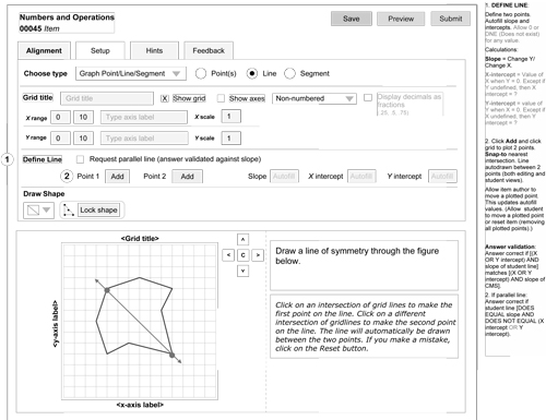 This template supported point, line, and segment graphing prompts like: Draw a line of symmetry through the figure.